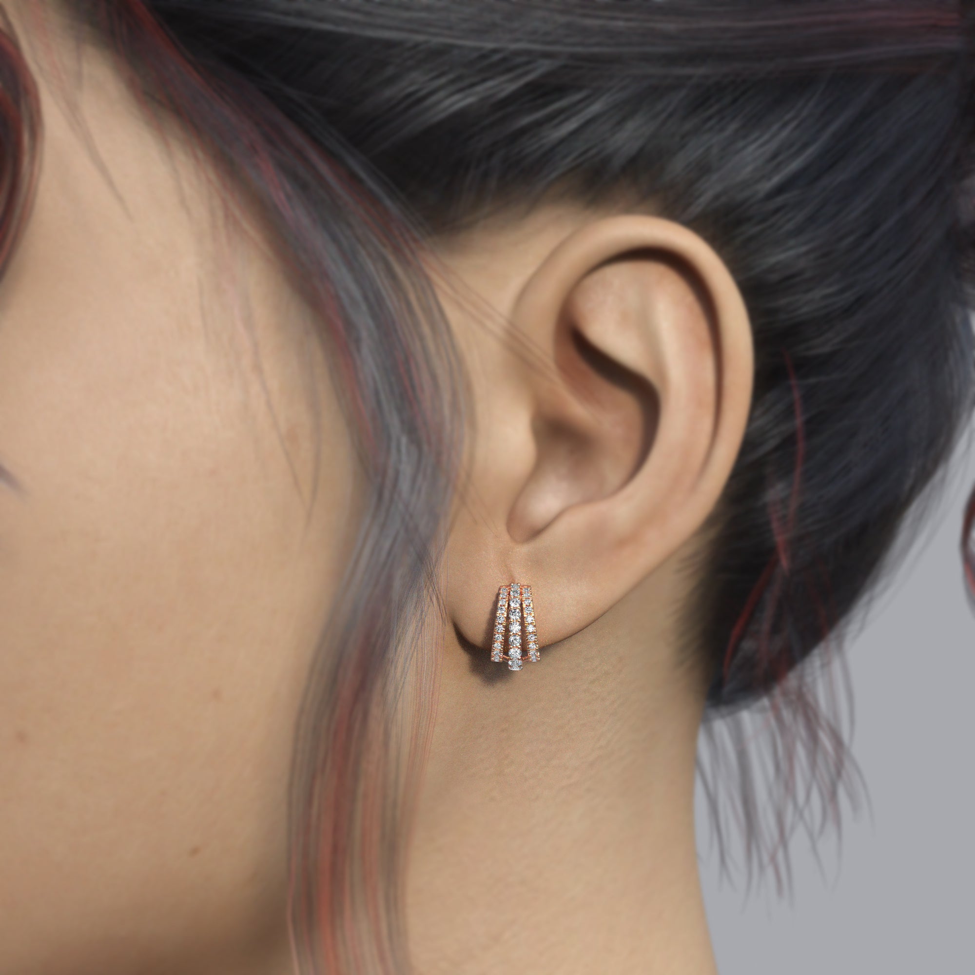 3/4 Ctw Three Line Diamond Huggie Earring