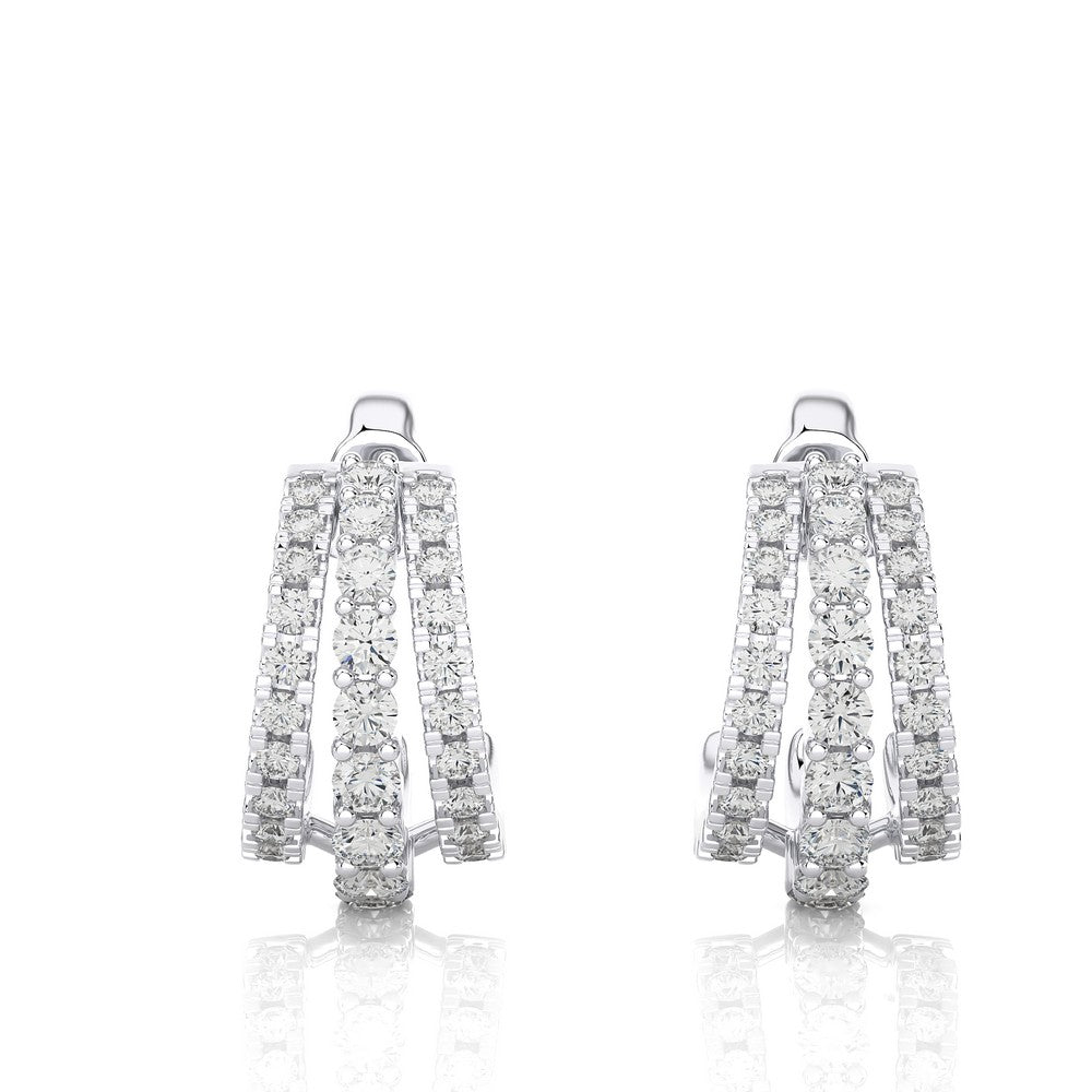 3/4 Ctw Three Line Diamond Huggie Earring