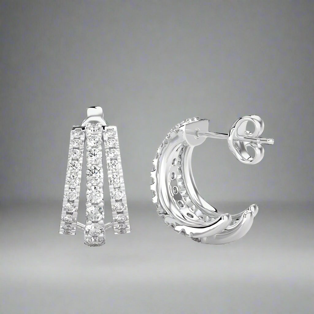 3/4 Ctw Three Line Diamond Huggie Earring