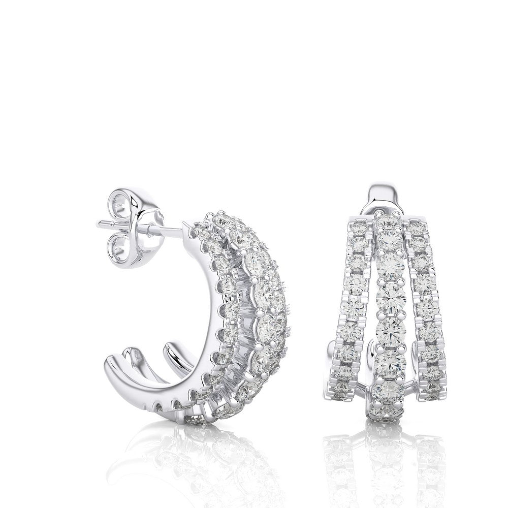 3/4 Ctw Three Line Diamond Huggie Earring