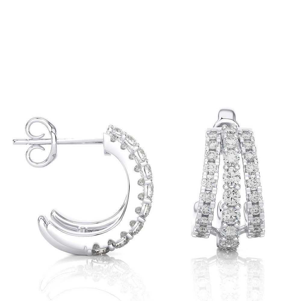 3/4 Ctw Three Line Diamond Huggie Earring