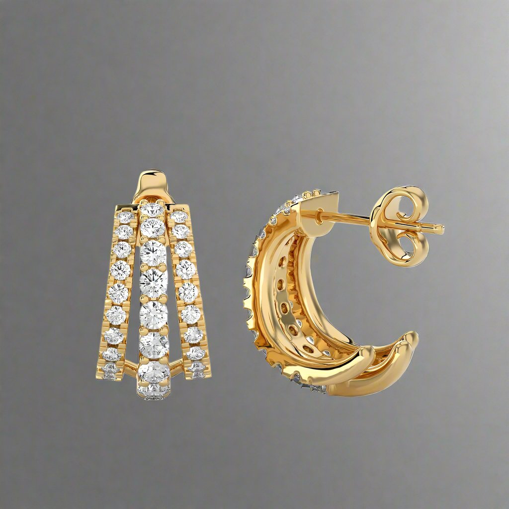 3/4 Ctw Three Line Diamond Huggie Earring