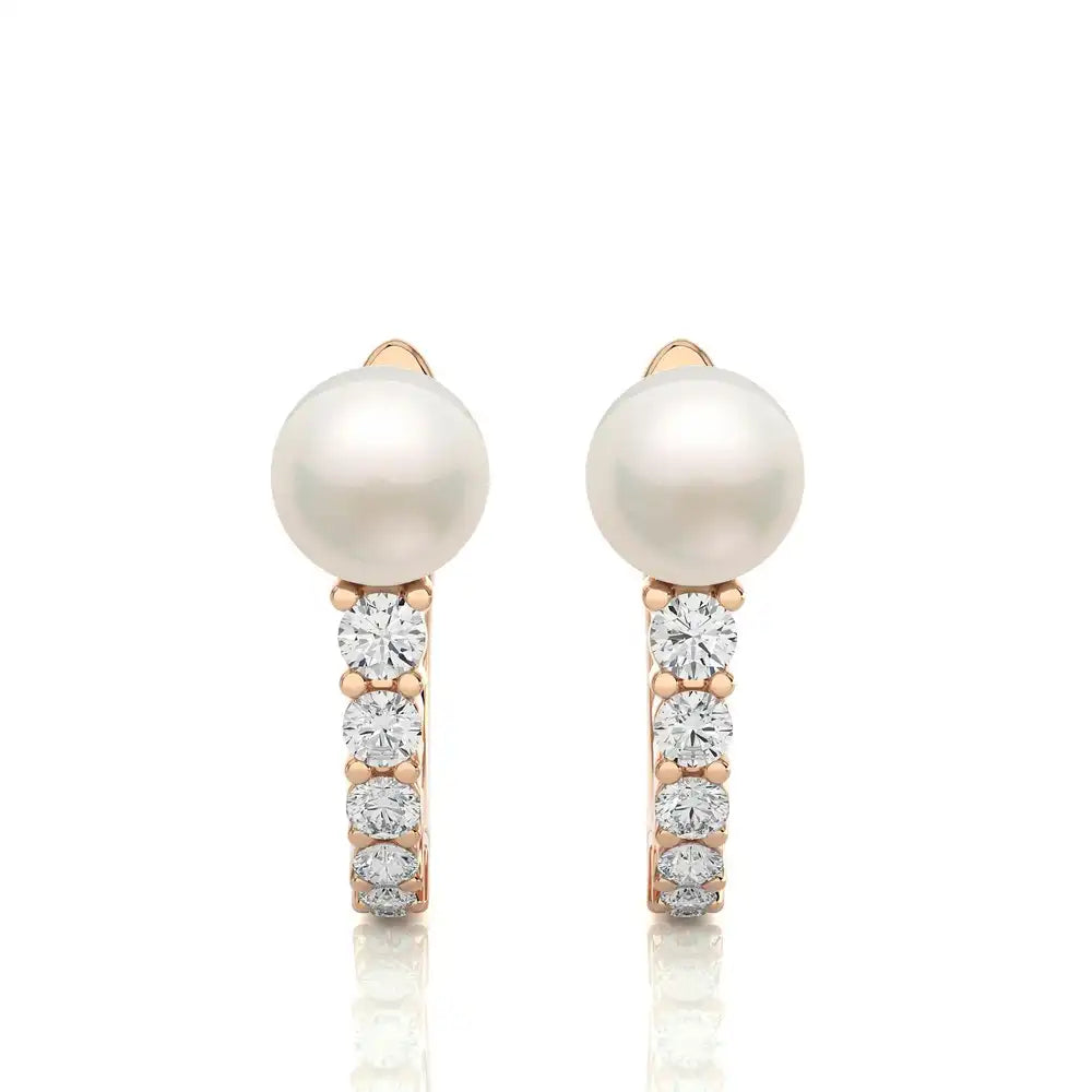 1/4 CTW Elegant Pearl with Diamond Classic Huggie Earrings