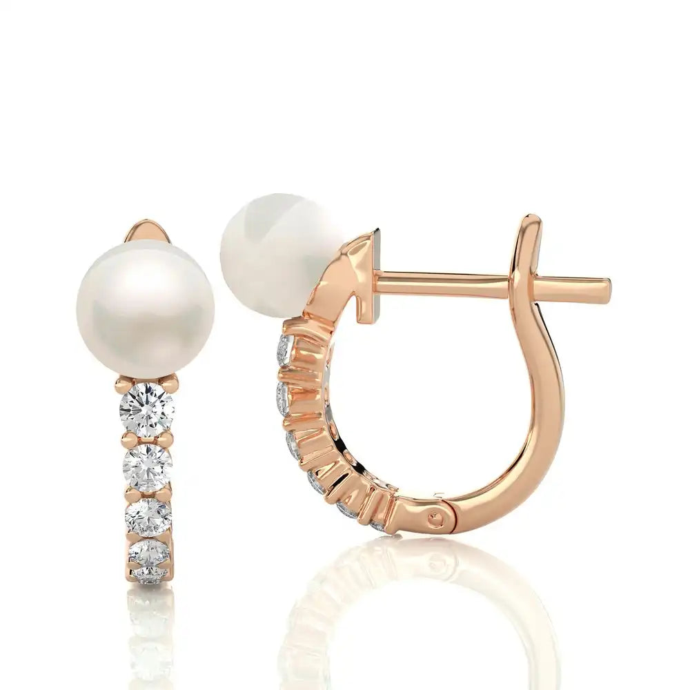1/4 CTW Elegant Pearl with Diamond Classic Huggie Earrings