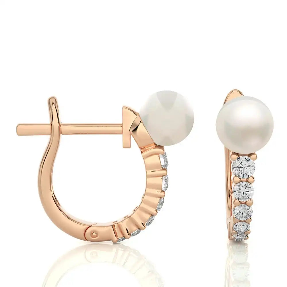 1/4 CTW Elegant Pearl with Diamond Classic Huggie Earrings