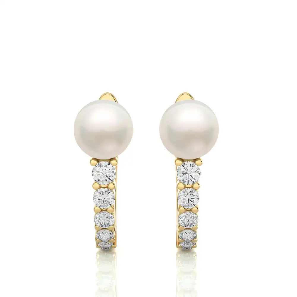1/4 CTW Elegant Pearl with Diamond Classic Huggie Earrings