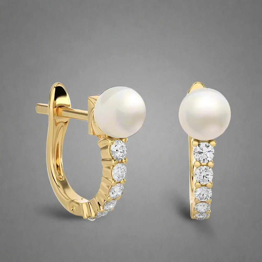 1/4 CTW Elegant Pearl with Diamond Classic Huggie Earrings