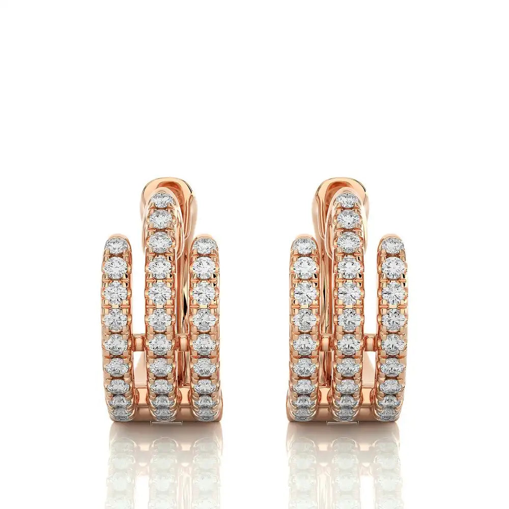 3/8 CTW Pave-Set Diamond Three Row Huggie Earring.