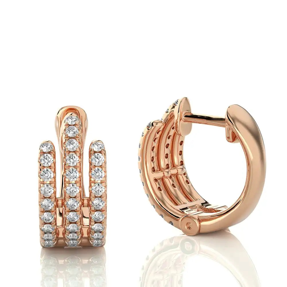 3/8 CTW Pave-Set Diamond Three Row Huggie Earring.