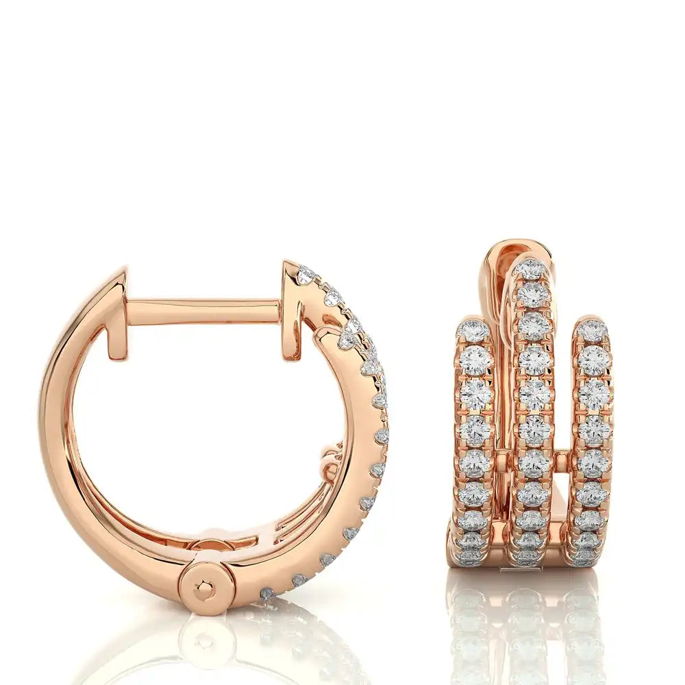 3/8 CTW Pave-Set Diamond Three Row Huggie Earring.
