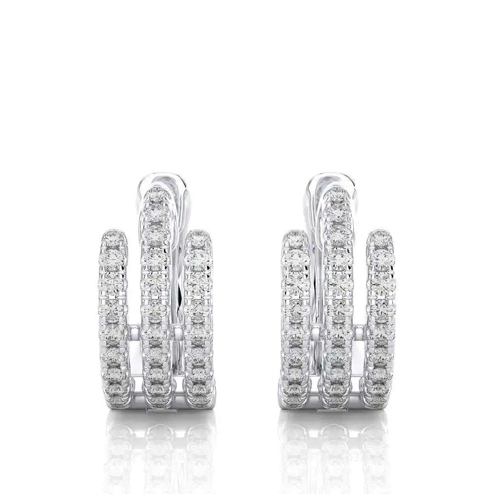 3/8 CTW Pave-Set Diamond Three Row Huggie Earring.