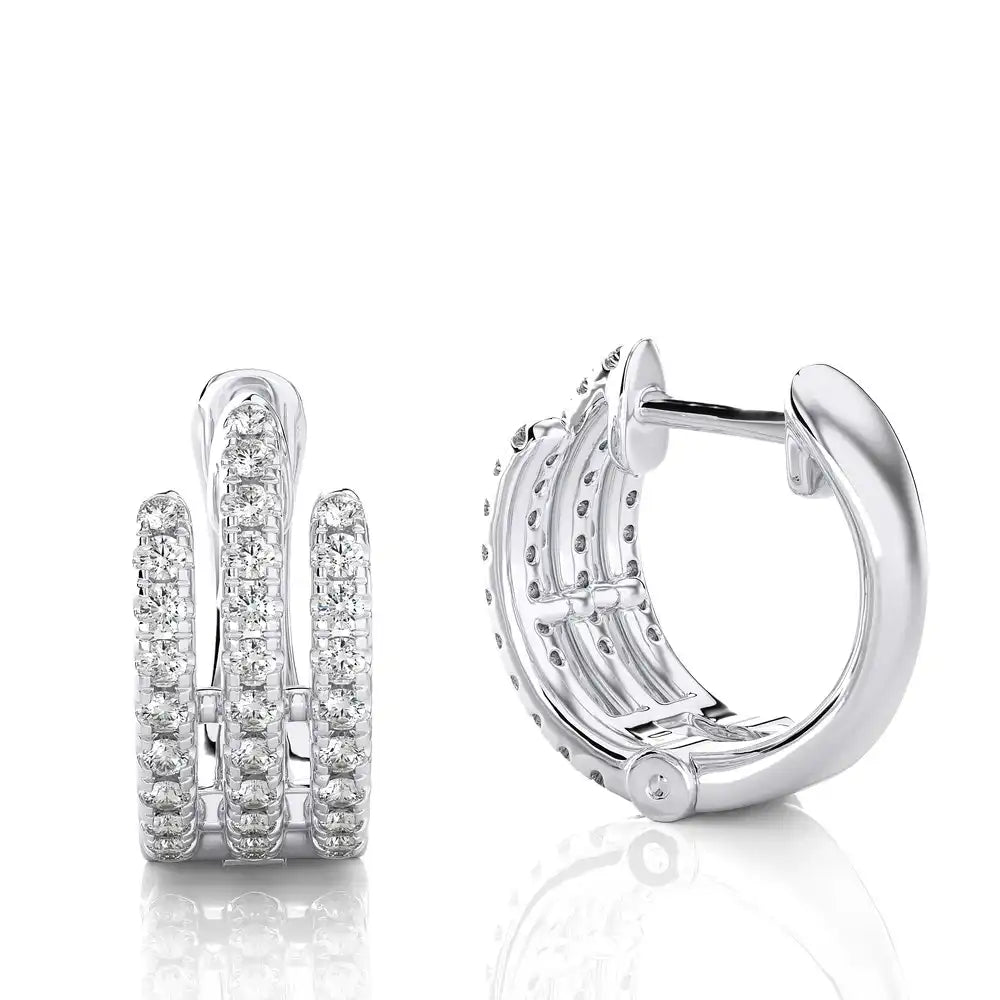 3/8 CTW Pave-Set Diamond Three Row Huggie Earring.