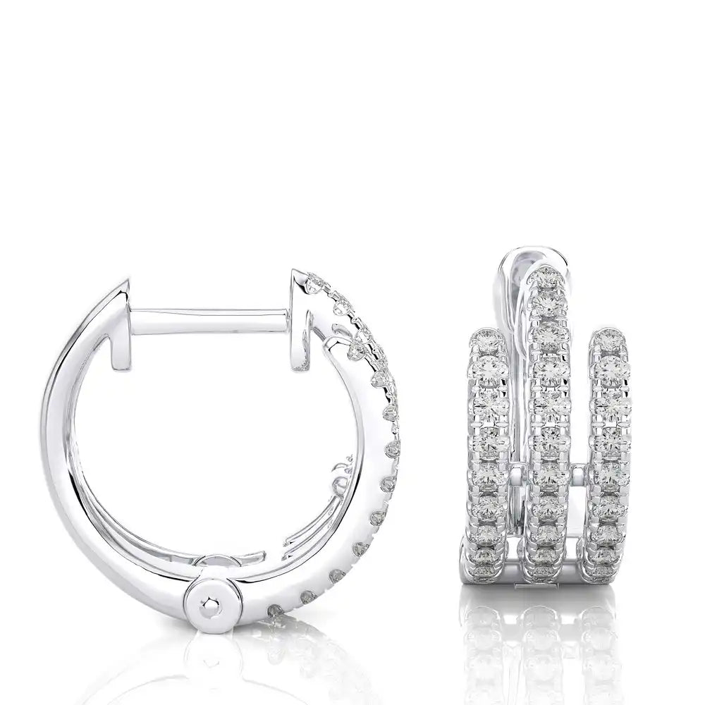 3/8 CTW Pave-Set Diamond Three Row Huggie Earring.