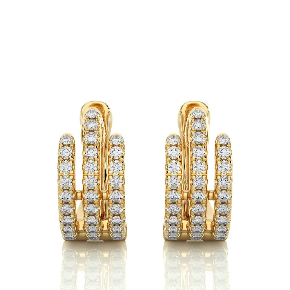 3/8 CTW Pave-Set Diamond Three Row Huggie Earring.