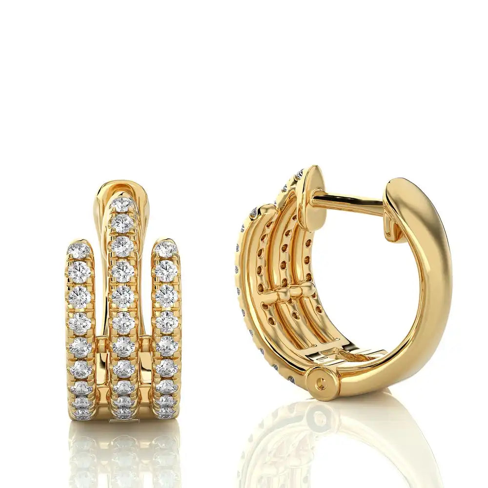 3/8 CTW Pave-Set Diamond Three Row Huggie Earring.