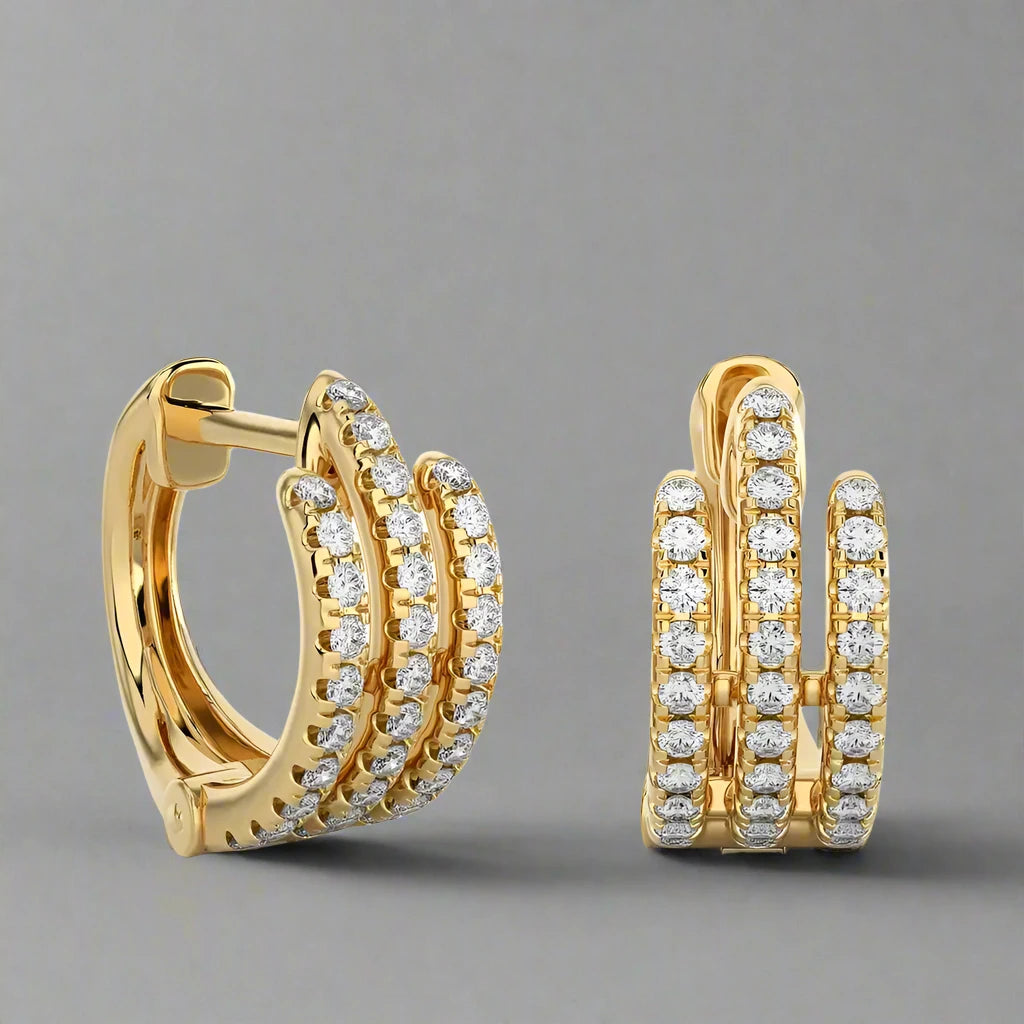 3/8 CTW Pave-Set Diamond Three Row Huggie Earring.