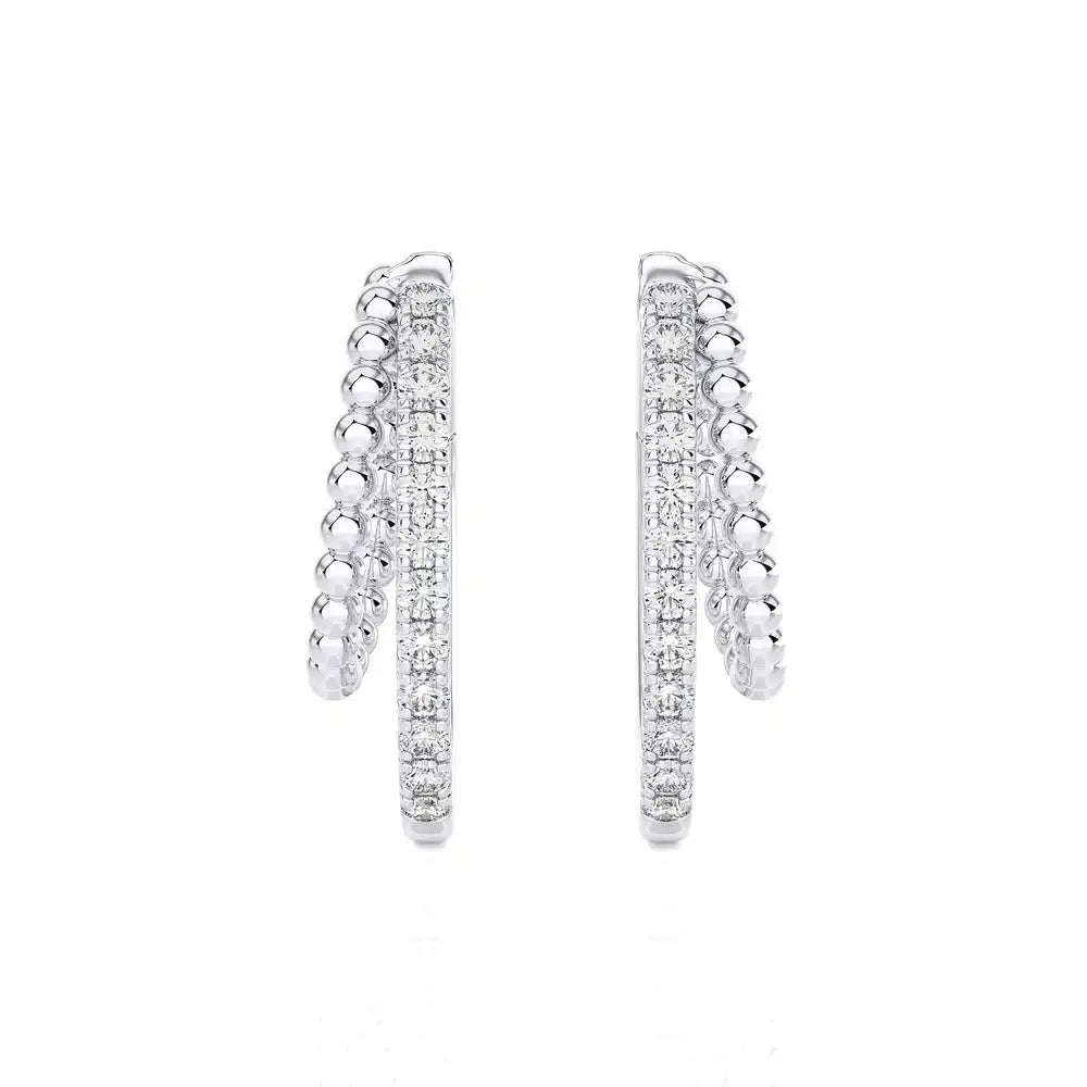 1/4 CTW Beaded Gold & Pave Diamond Huggie Earrings
