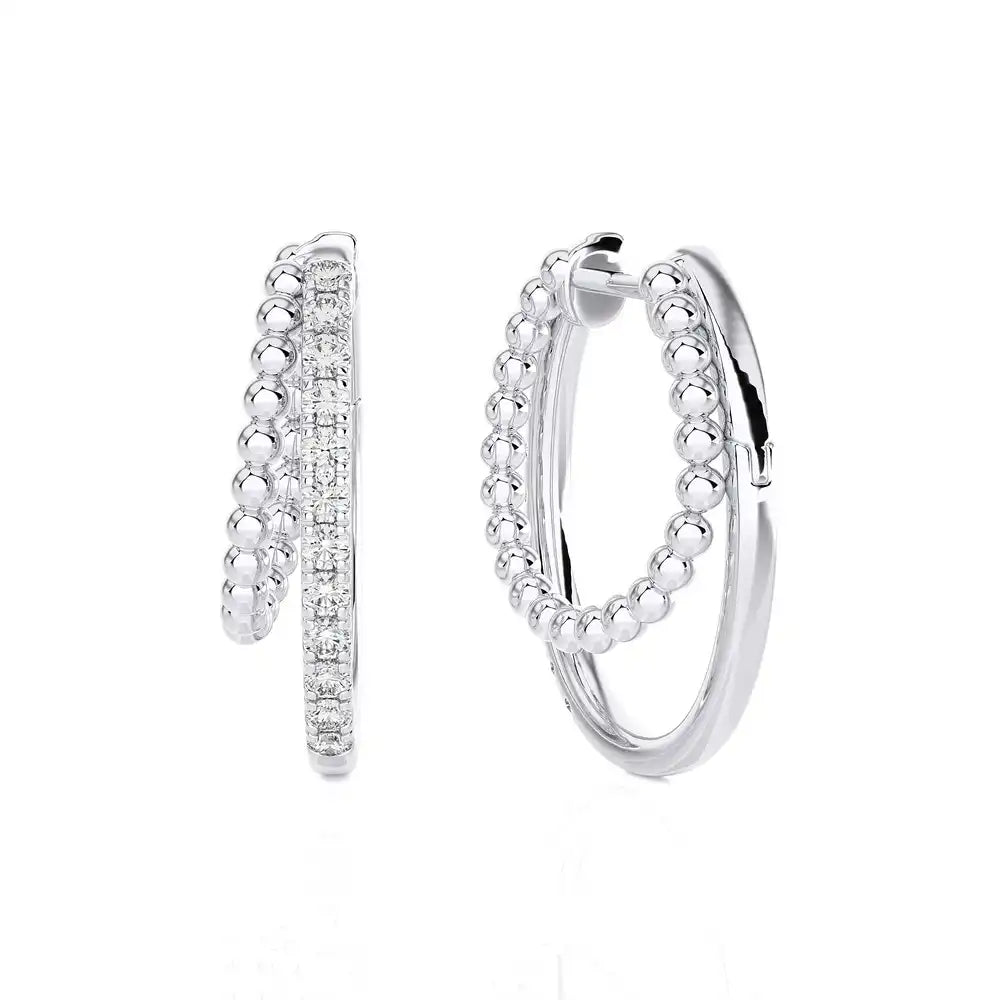 1/4 CTW Beaded Gold & Pave Diamond Huggie Earrings