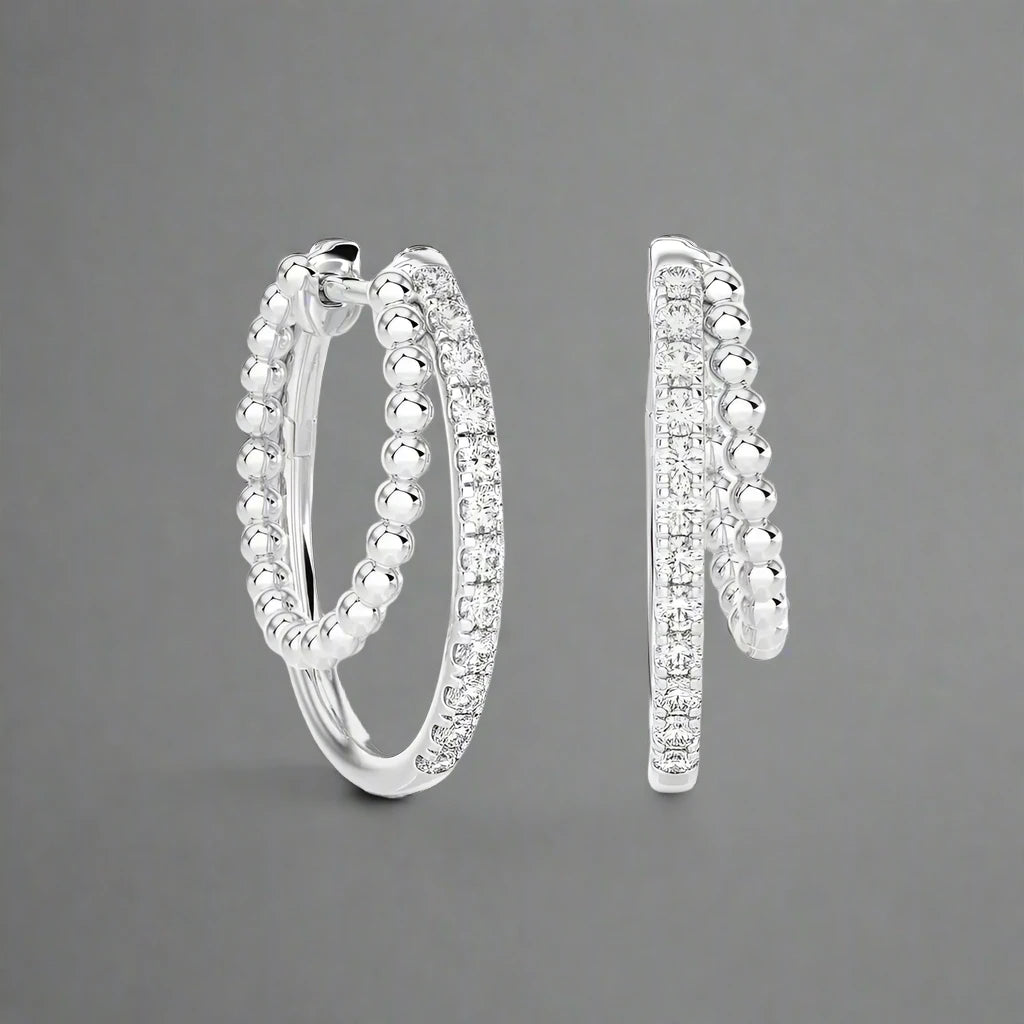 1/4 CTW Beaded Gold & Pave Diamond Huggie Earrings