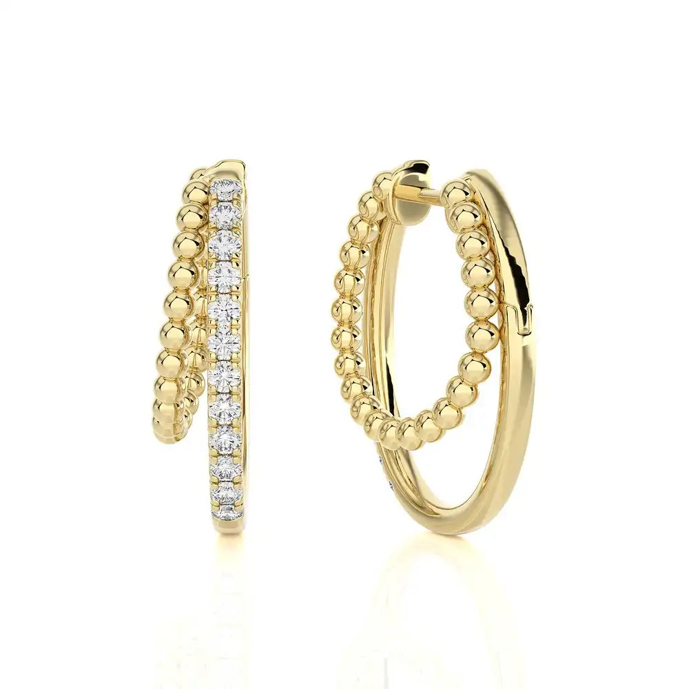 1/4 CTW Beaded Gold & Pave Diamond Huggie Earrings
