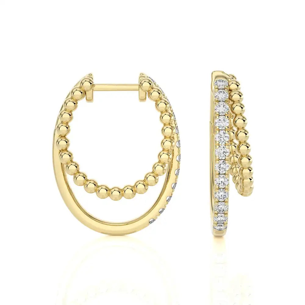 1/4 CTW Beaded Gold & Pave Diamond Huggie Earrings