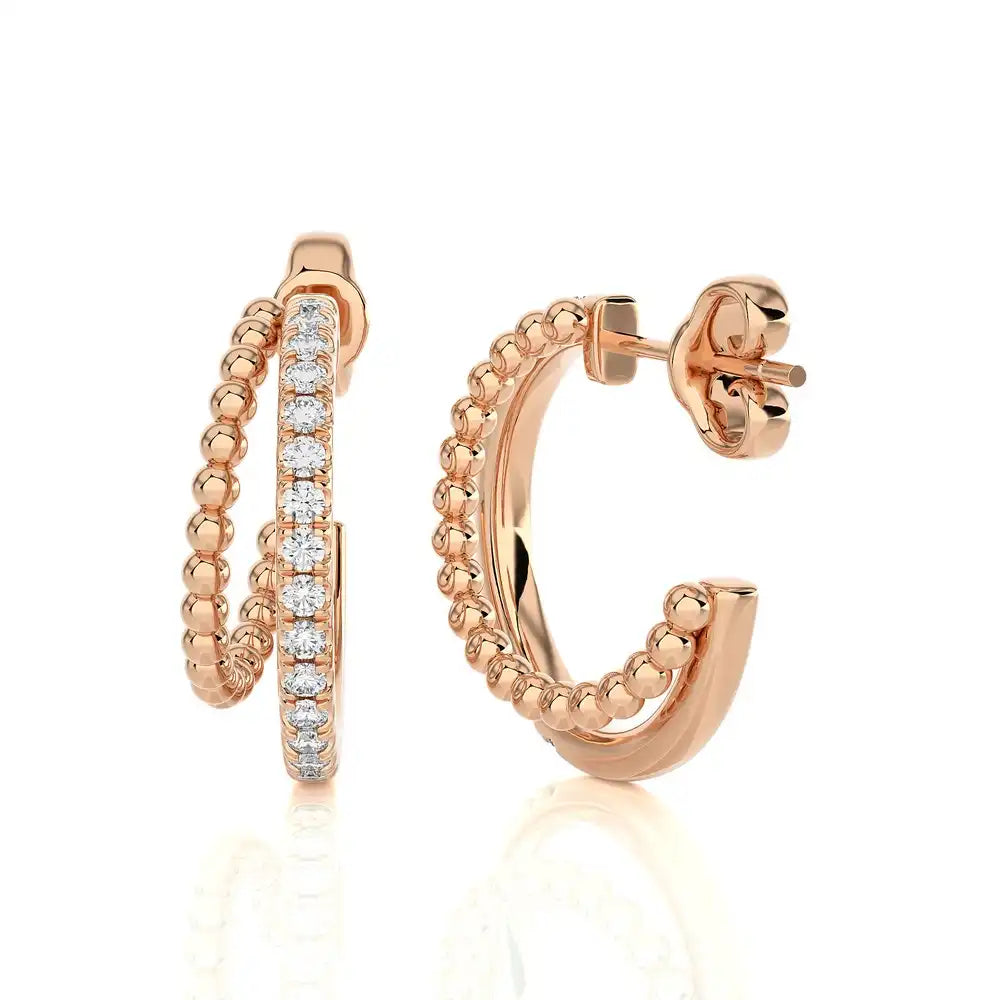 1/4 CTW Beaded Gold With Pave Diamond Huggie Earring