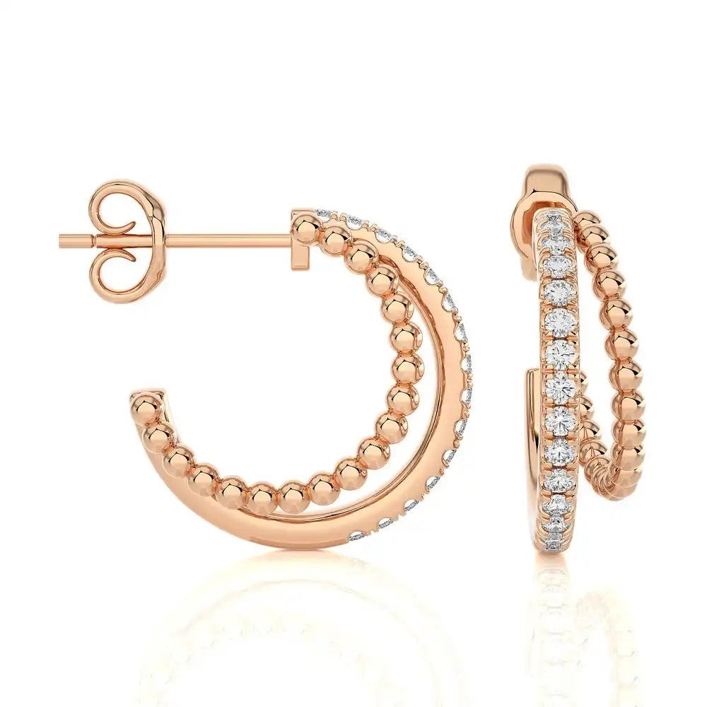 1/4 CTW Beaded Gold With Pave Diamond Huggie Earring