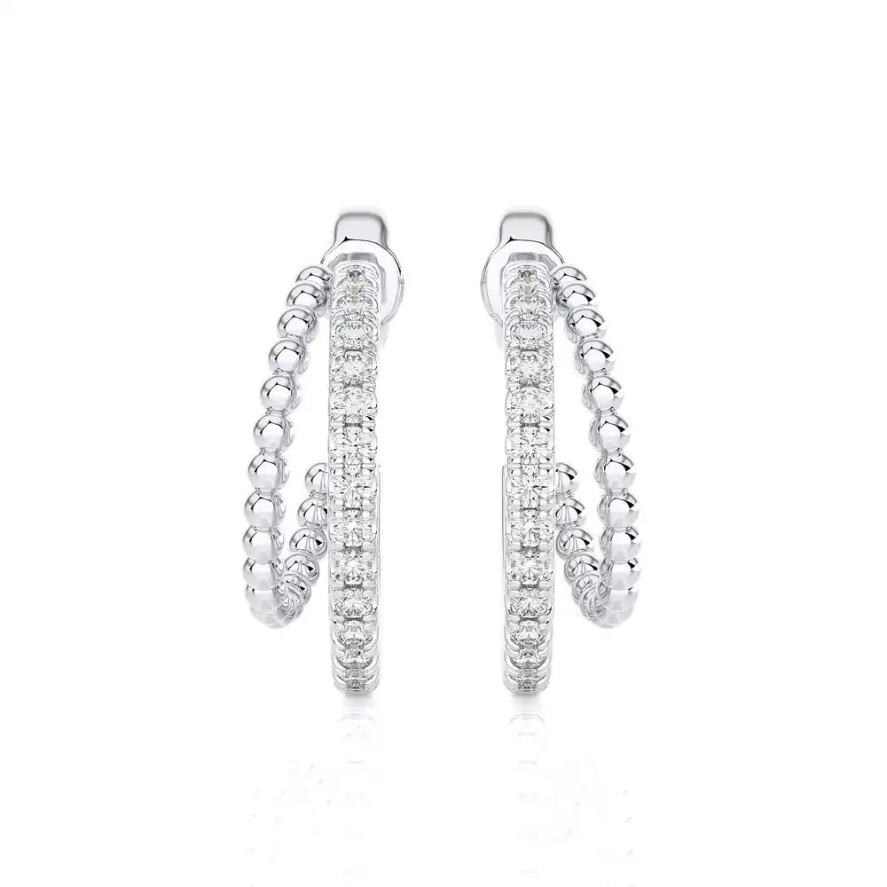 1/4 CTW Beaded Gold With Pave Diamond Huggie Earring