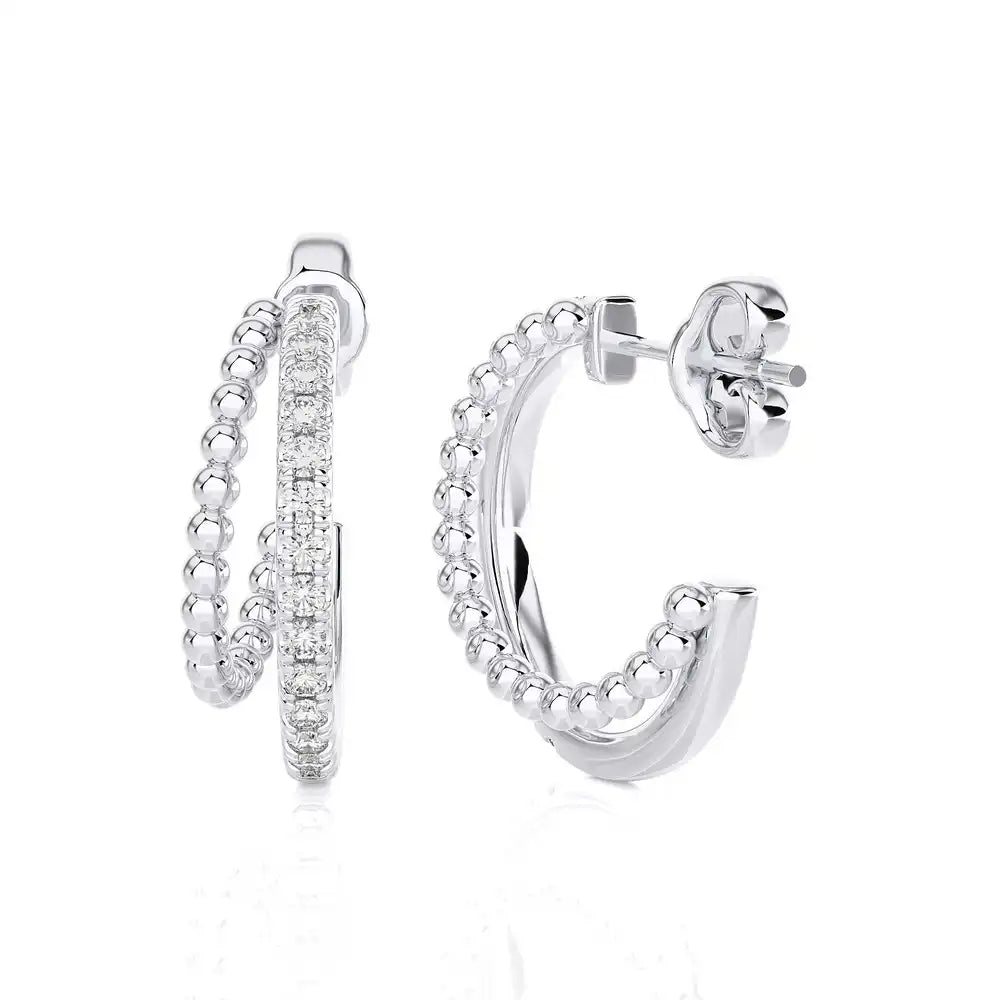 1/4 CTW Beaded Gold With Pave Diamond Huggie Earring