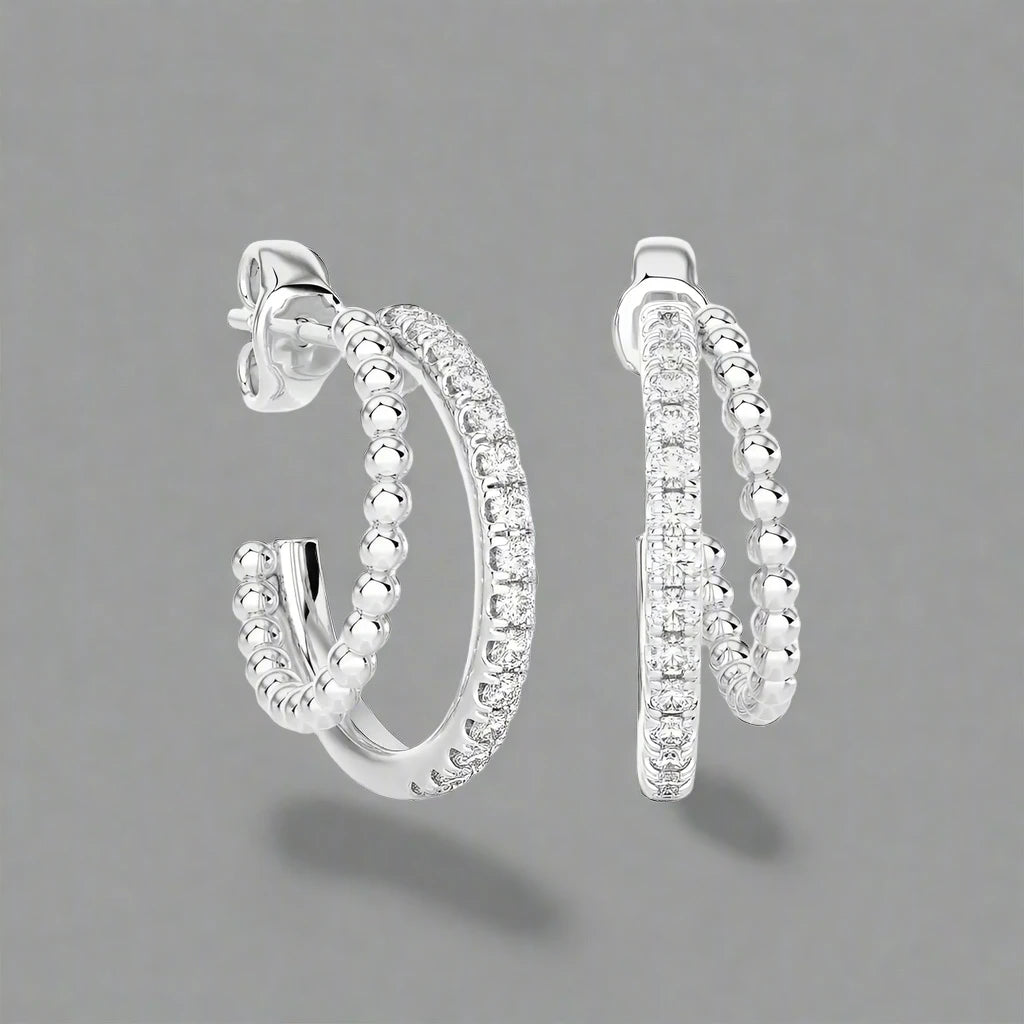 1/4 CTW Beaded Gold With Pave Diamond Huggie Earring