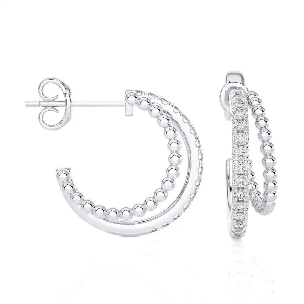1/4 CTW Beaded Gold With Pave Diamond Huggie Earring