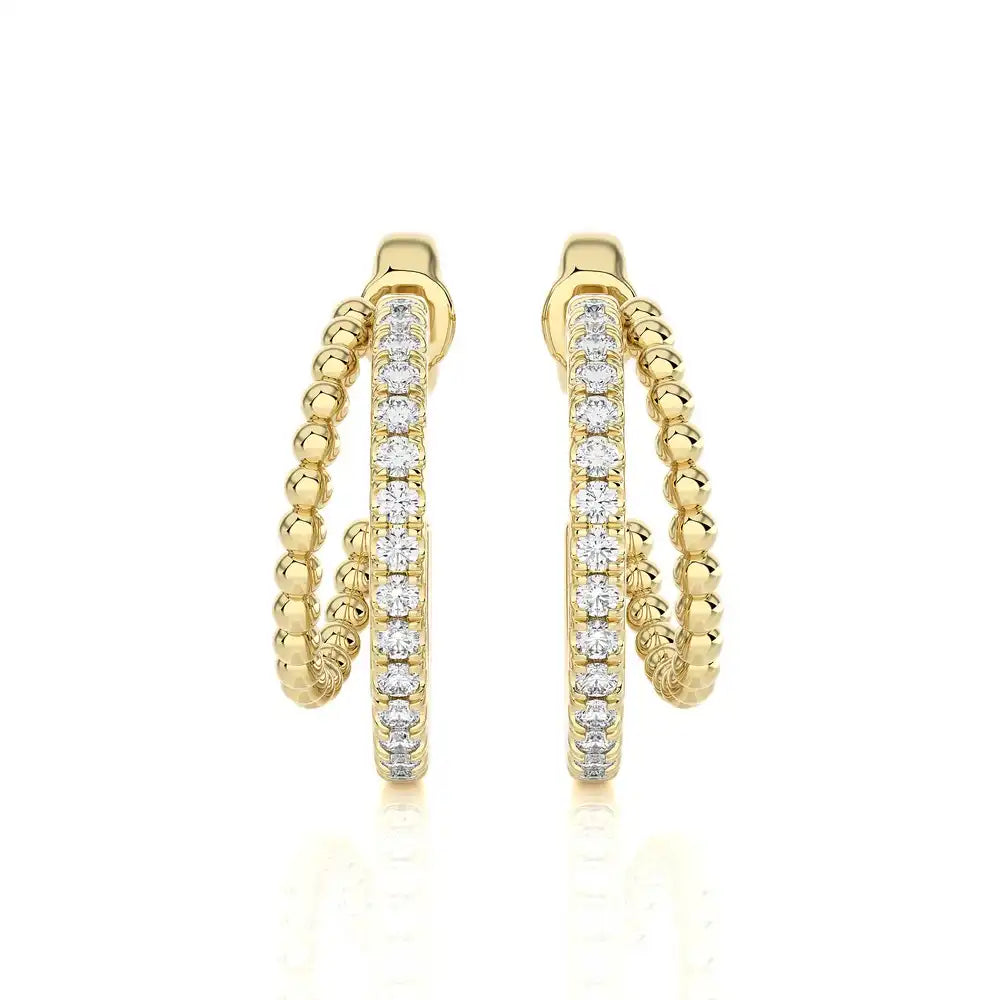 1/4 CTW Beaded Gold With Pave Diamond Huggie Earring