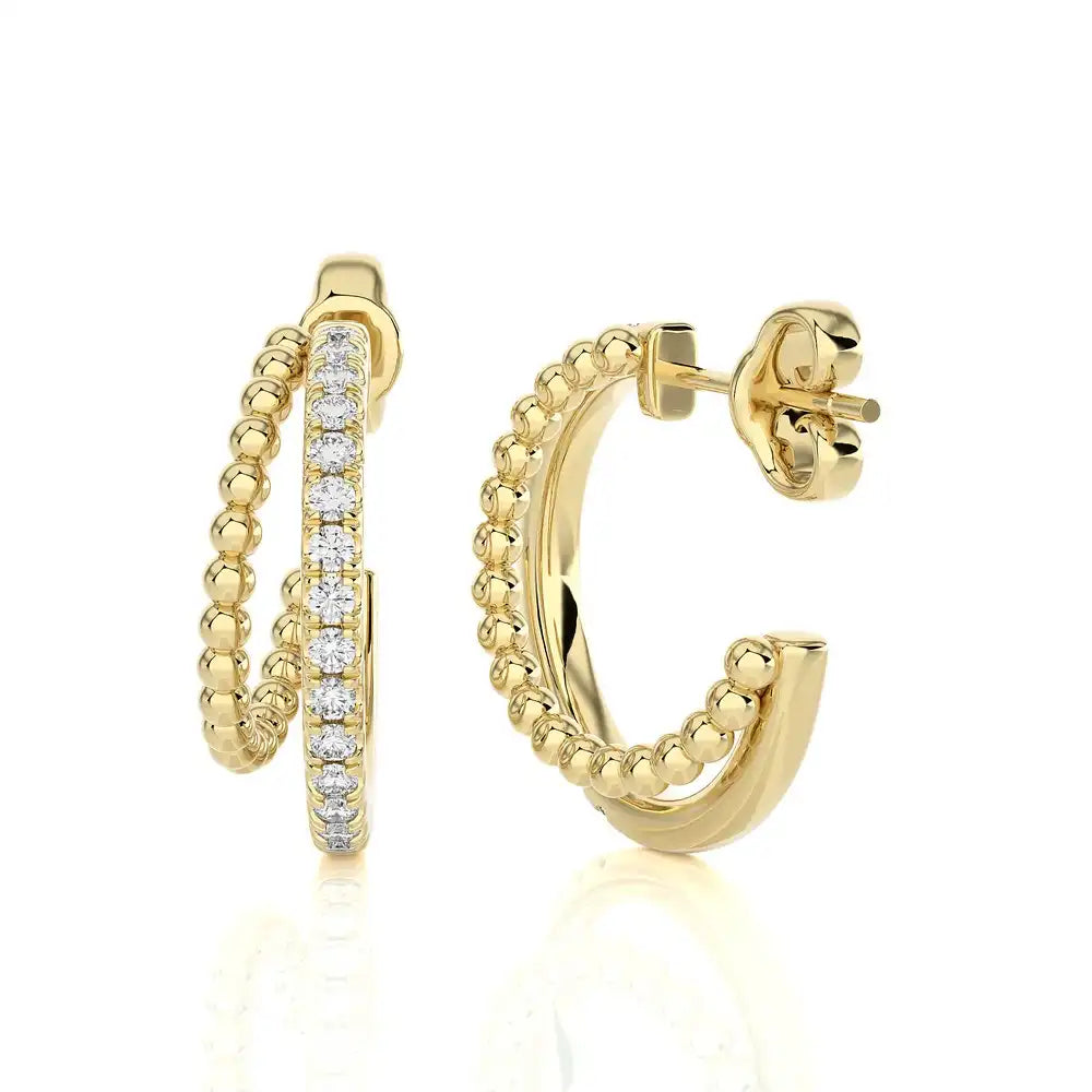 1/4 CTW Beaded Gold With Pave Diamond Huggie Earring