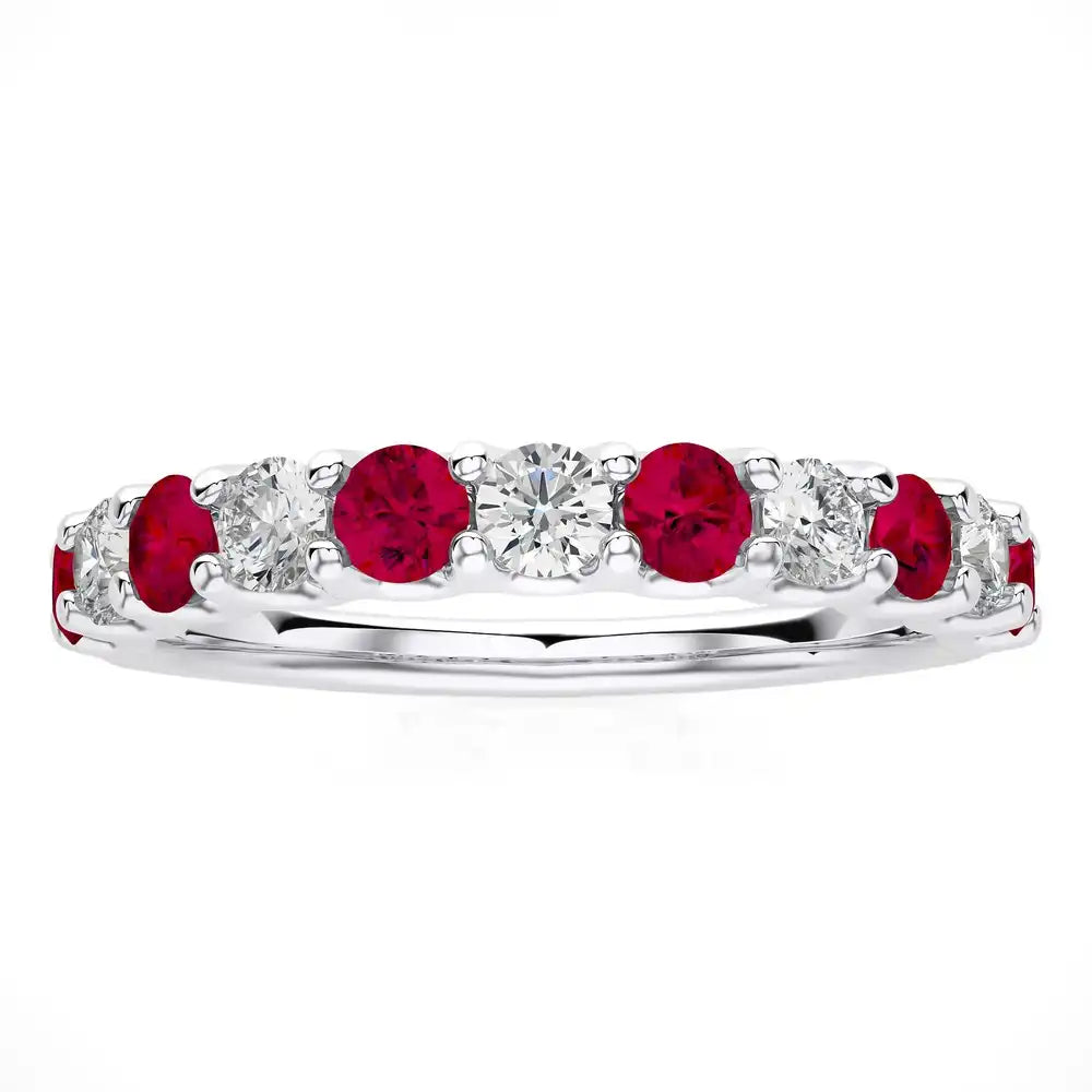 1/2 CTW Diamond and Ruby Half Eternity Band Ring