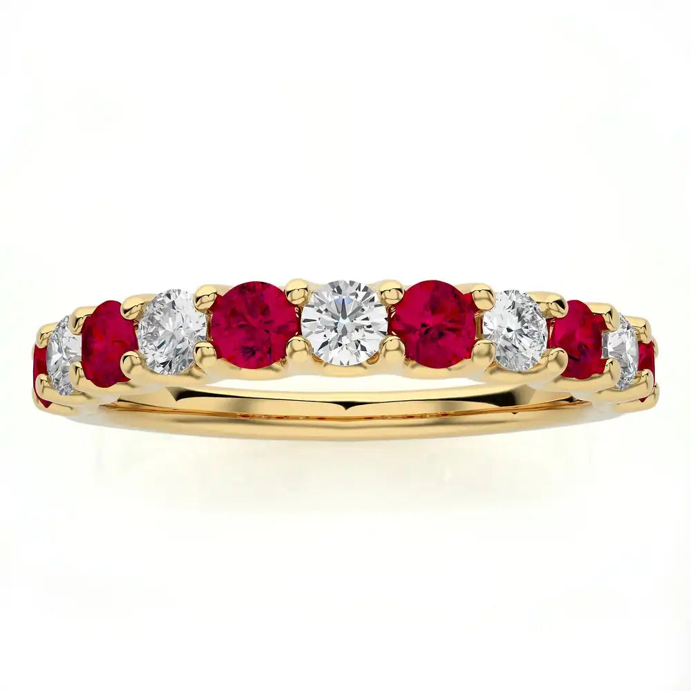 1/2 CTW Diamond and Ruby Half Eternity Band Ring