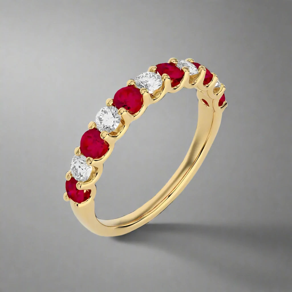 1/2 CTW Diamond and Ruby Half Eternity Band Ring