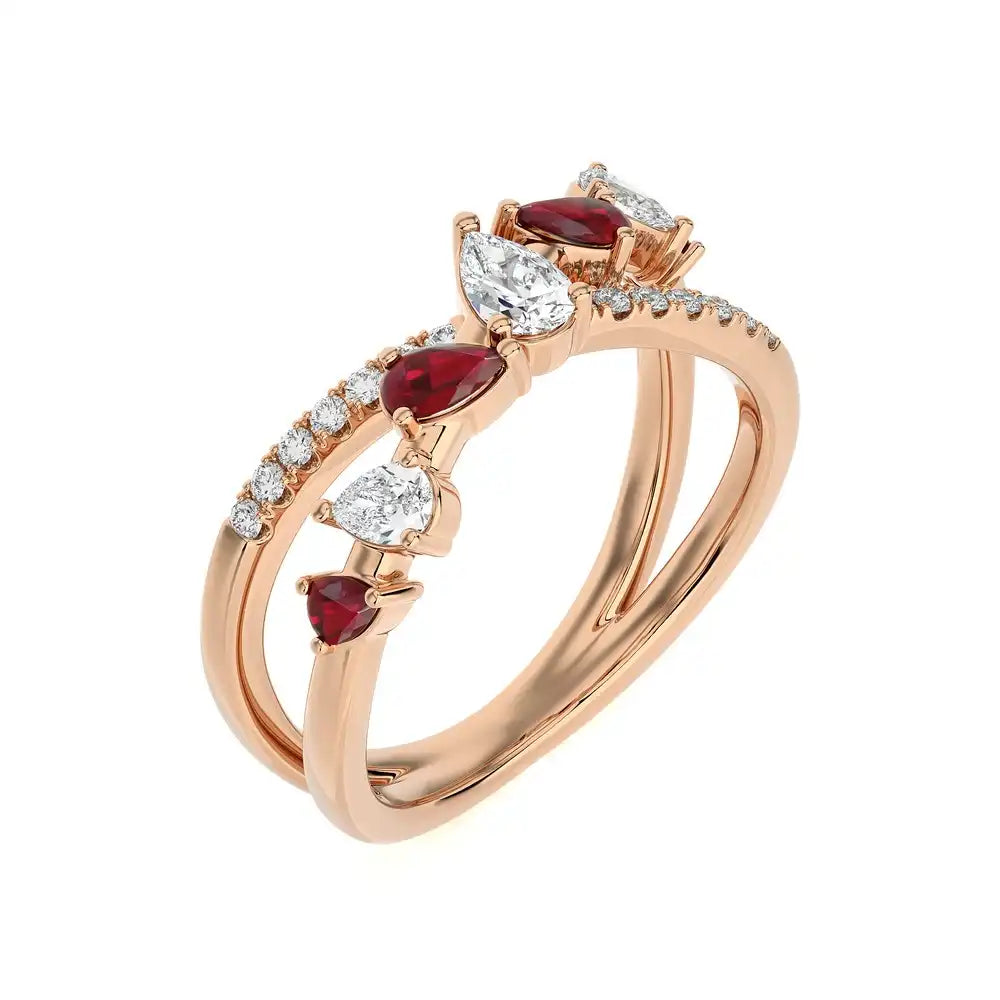 3/4 CTW Fancy Diamonds Multi Shape Criss Cross Ring