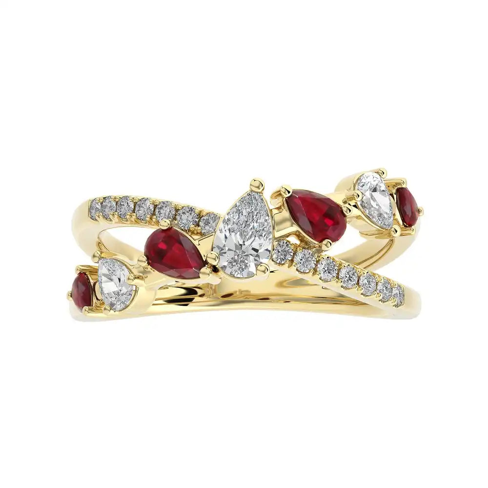 3/4 CTW Fancy Diamonds Multi Shape Criss Cross Ring