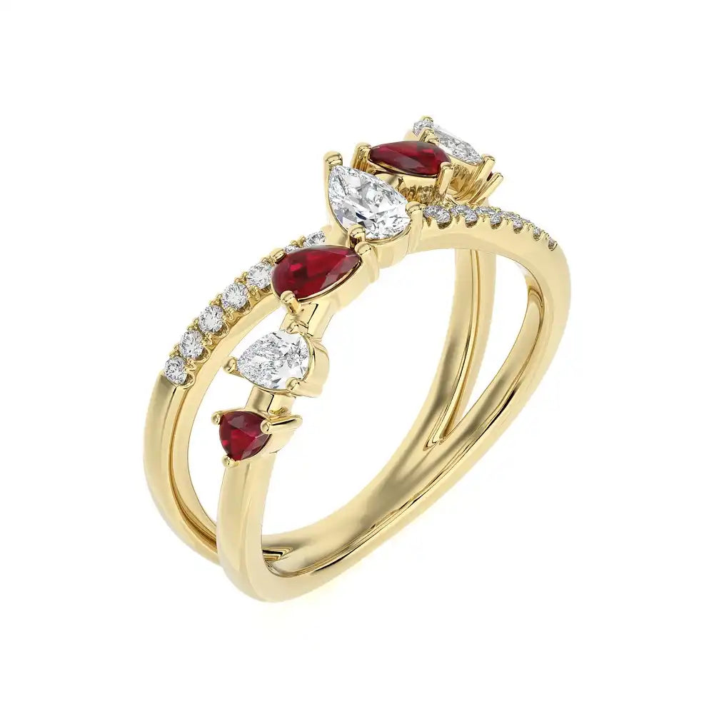 3/4 CTW Fancy Diamonds Multi Shape Criss Cross Ring