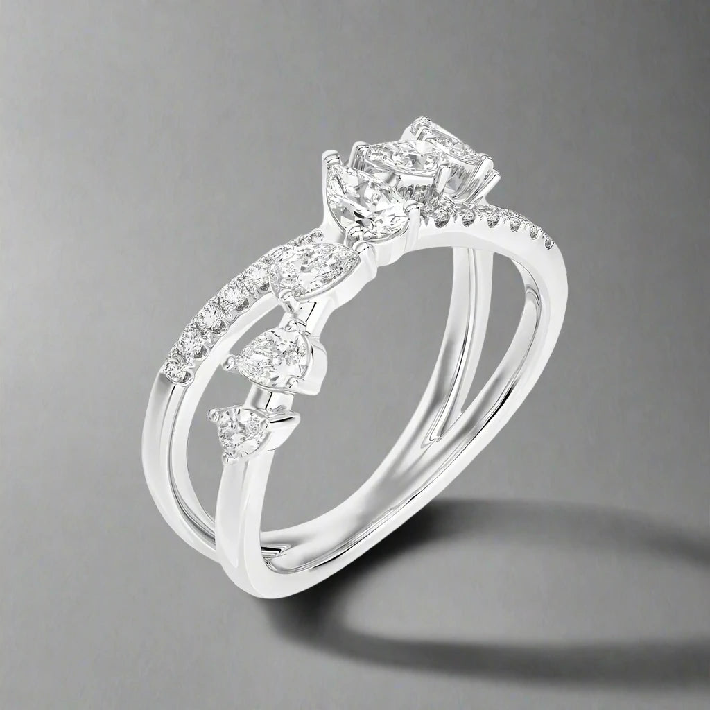 3/4 CTW Fancy Diamonds Multi Shape Criss Cross Ring
