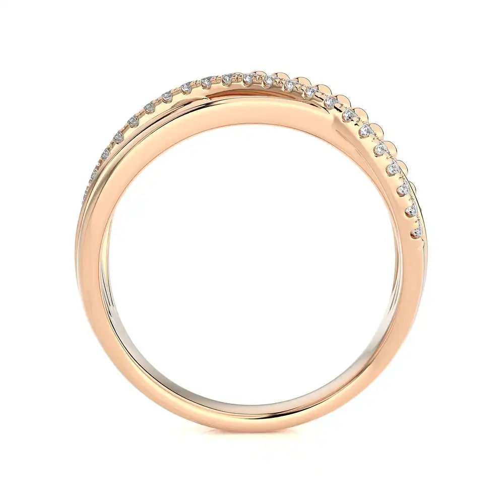 1/5 CTW Pave Diamond Beaded Gold Criss Cross Ring