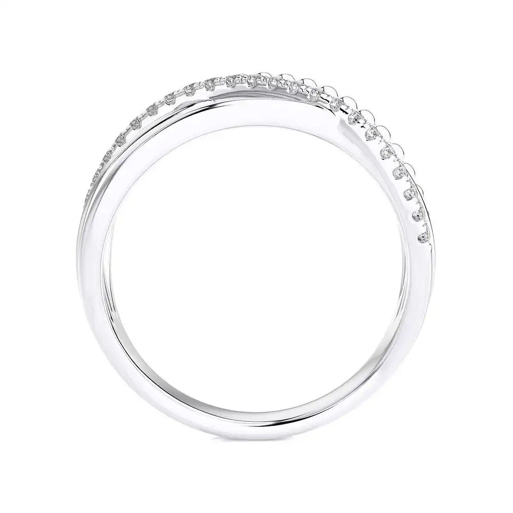 1/5 CTW Pave Diamond Beaded Gold Criss Cross Ring