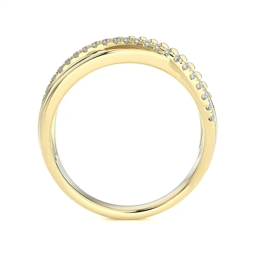 1/5 CTW Pave Diamond Beaded Gold Criss Cross Ring