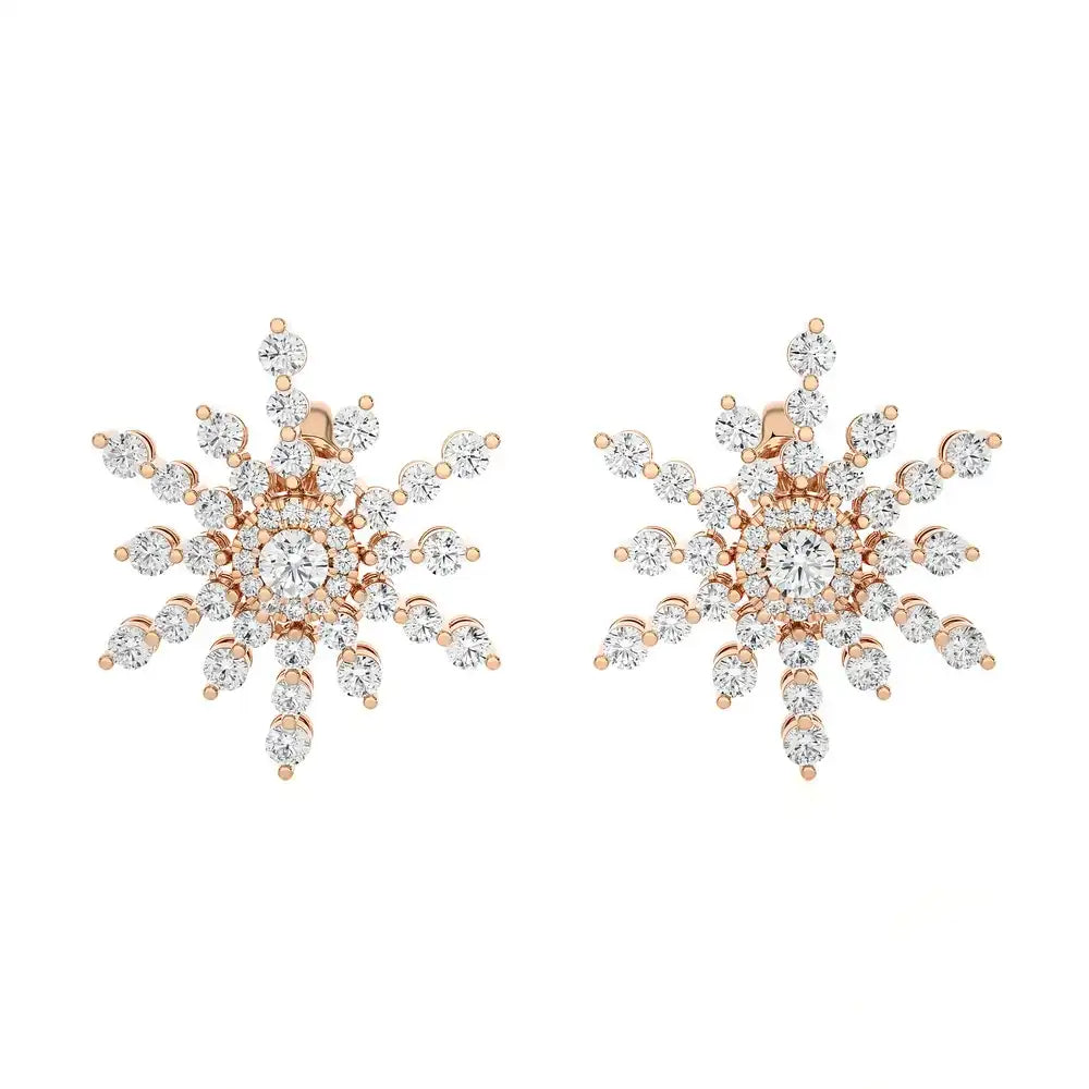 1-1/3 CTW Beautiful and Stylish Snow Flake Stud Earrings.