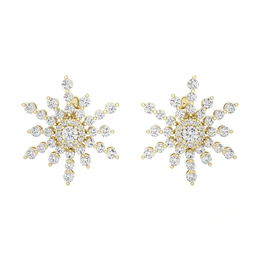 1-1/3 CTW Beautiful and Stylish Snow Flake Stud Earrings.