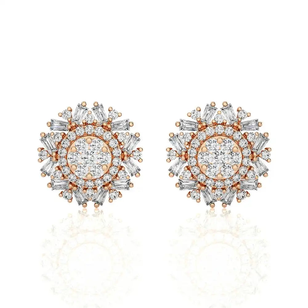1 CTW Cluster Diamonds Studs with Floral Shape Earrings