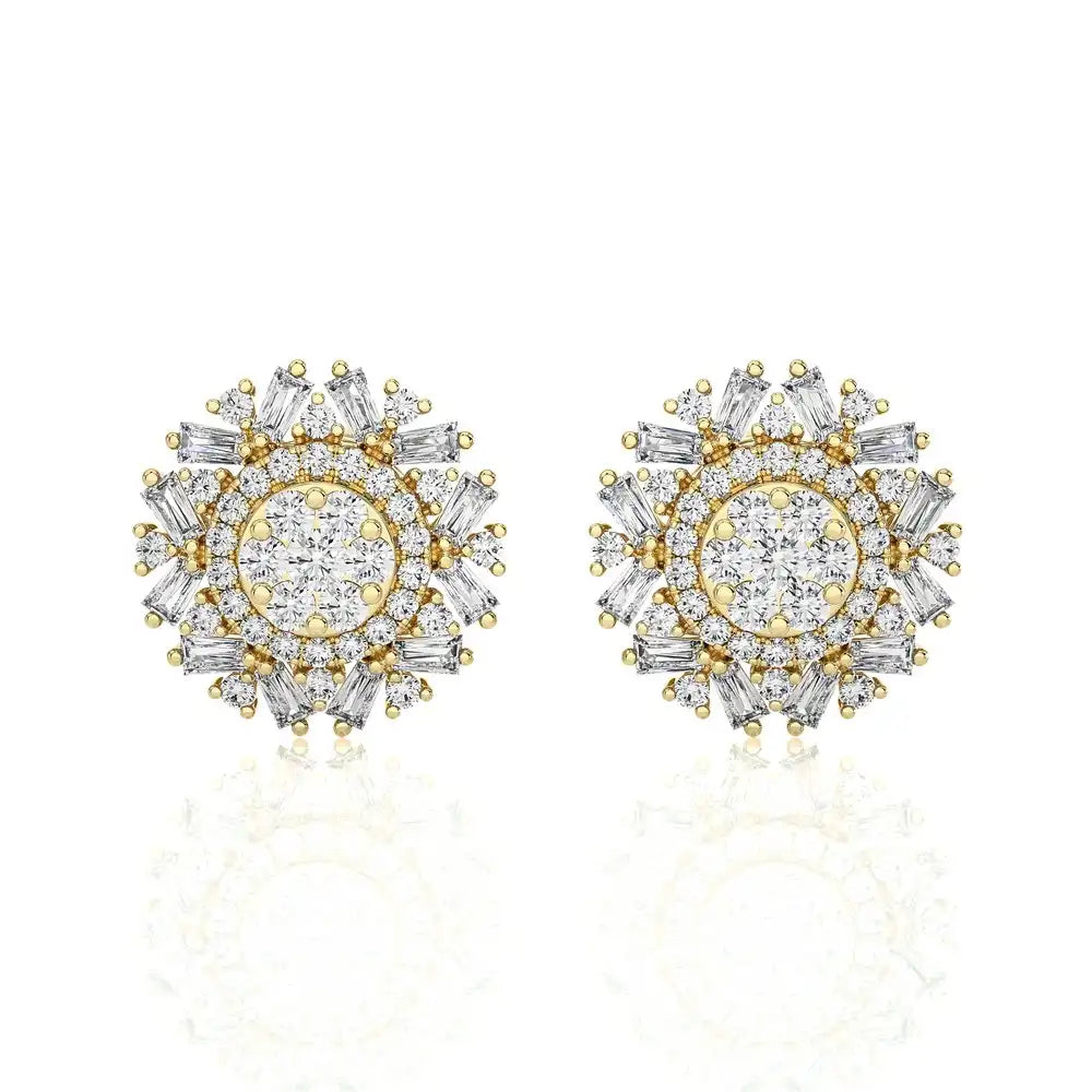 1 CTW Cluster Diamonds Studs with Floral Shape Earrings