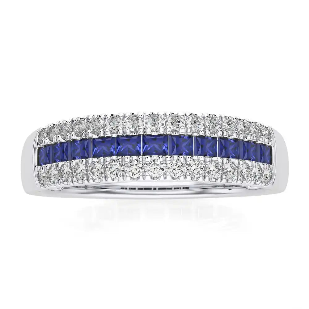 1/4 CTW Blue Sapphire With Diamond Wedding Band Ring