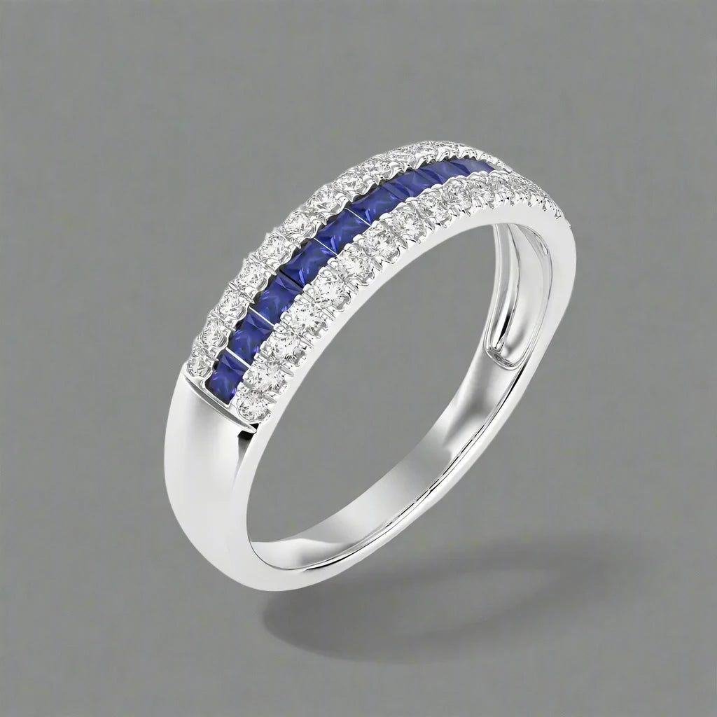 1/4 CTW Blue Sapphire With Diamond Wedding Band Ring