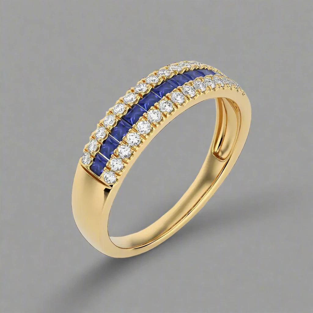 1/4 CTW Blue Sapphire With Diamond Wedding Band Ring